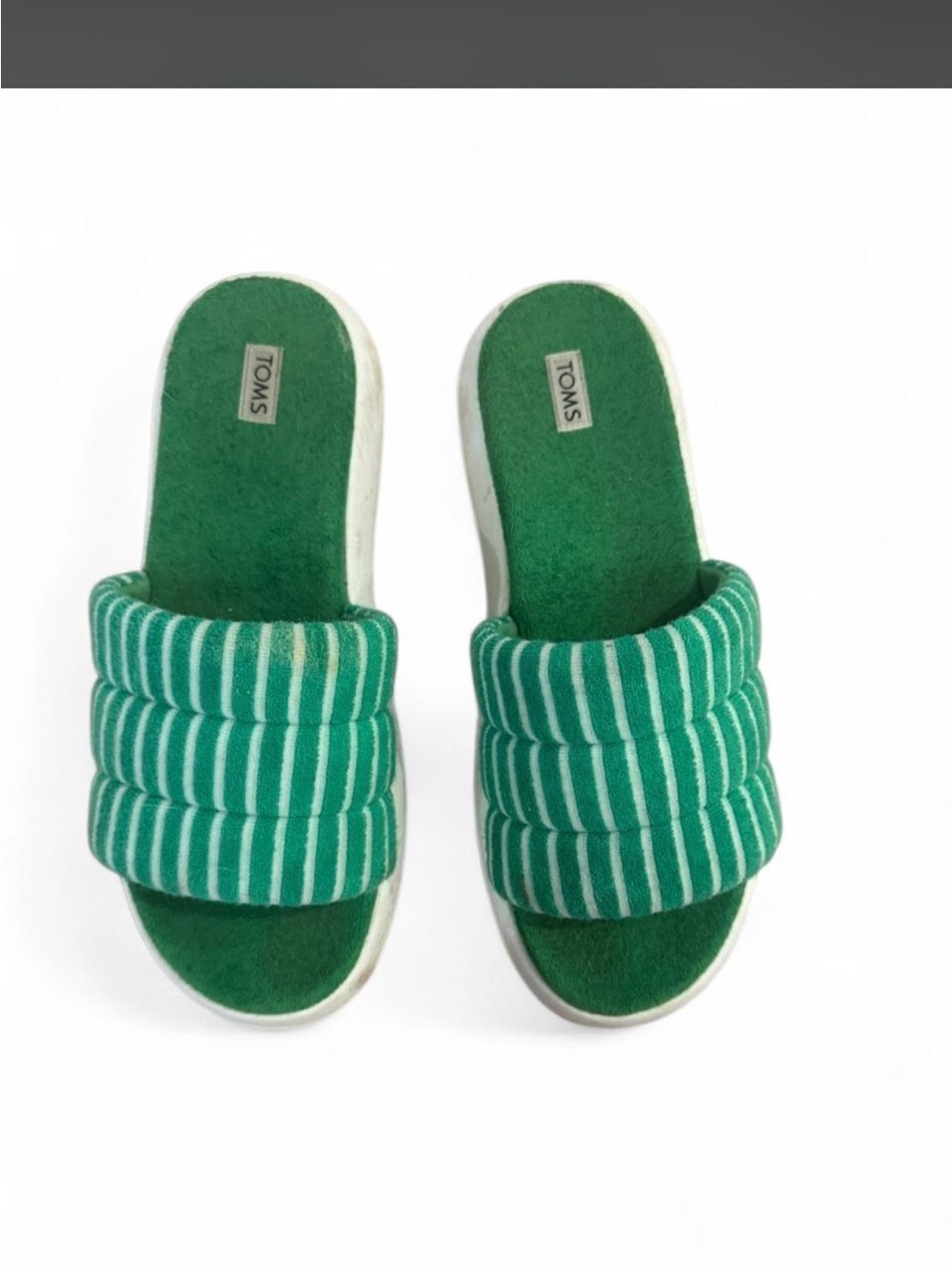 TOMS Green and White Striped Slide Platforms